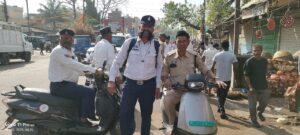 यातायात नियमों के उल्लंघन पर सघन कार्यवाही, बिलासपुर यातायात पुलिस ने निकाली रैली