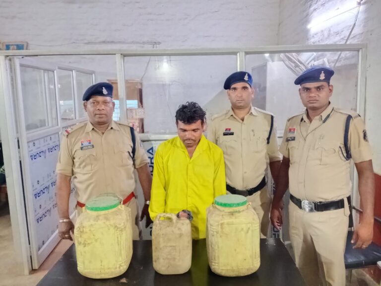 अवैध महुआ शराब विक्रेता पर बिलासपुर पुलिस की बड़ी कार्रवाई ,  35 लीटर कच्ची महुआ शराब बरामद, आरोपी गिरफ्तार