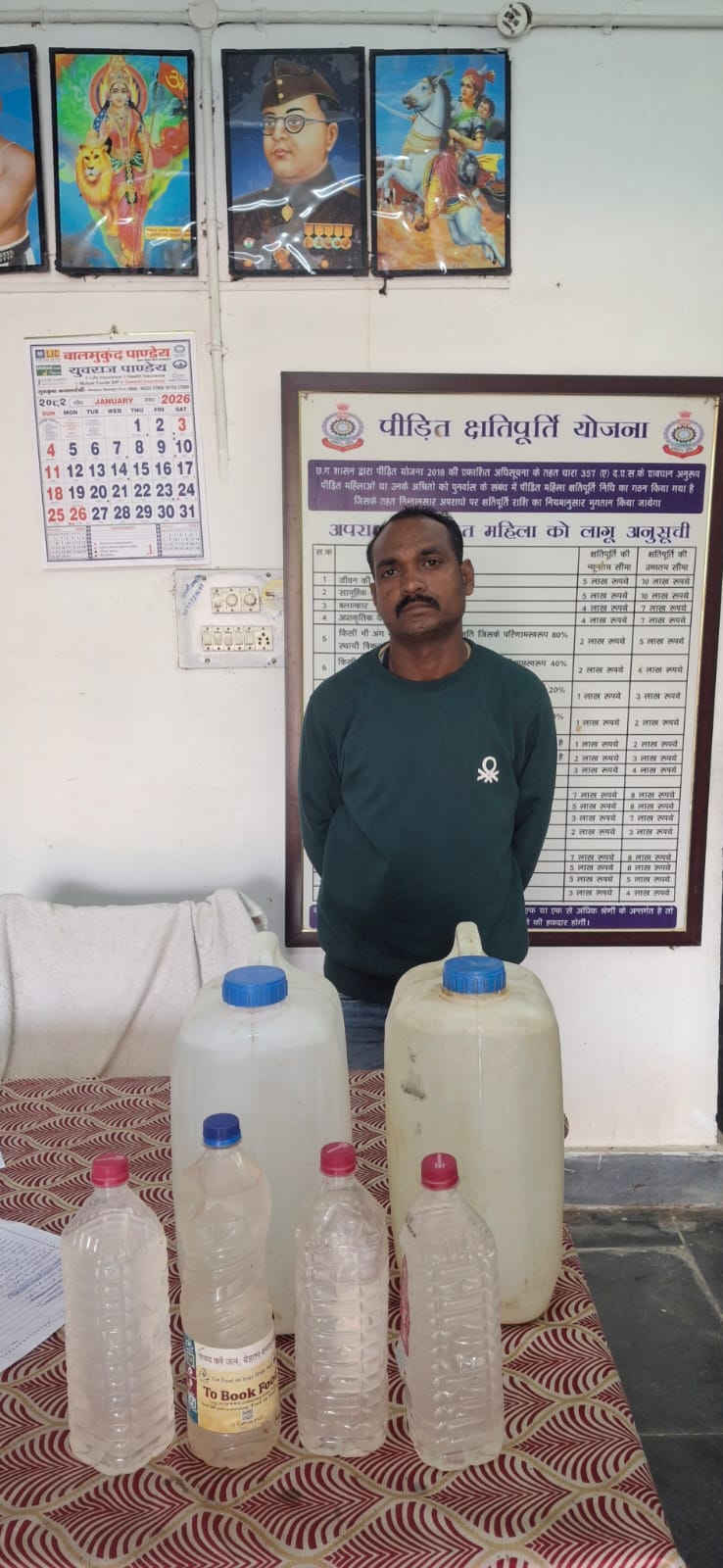 अवैध महुआ शराब बिक्री पर बेलगहना पुलिस की कार्रवाई, 24 लीटर शराब जब्त