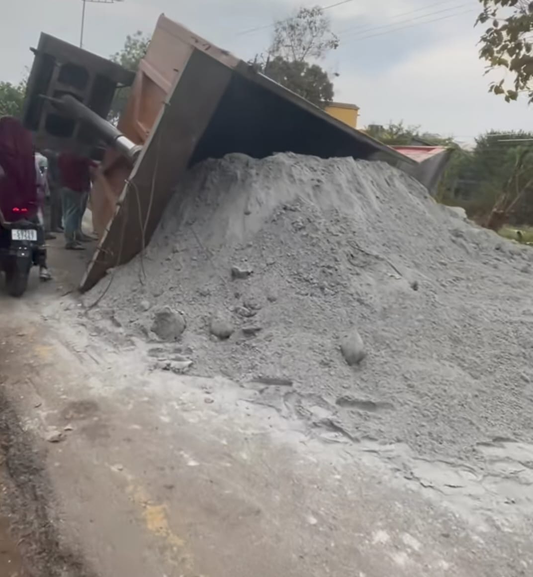 ब्रेक फेल होने से अनियंत्रित होकर राखड़ से भरा