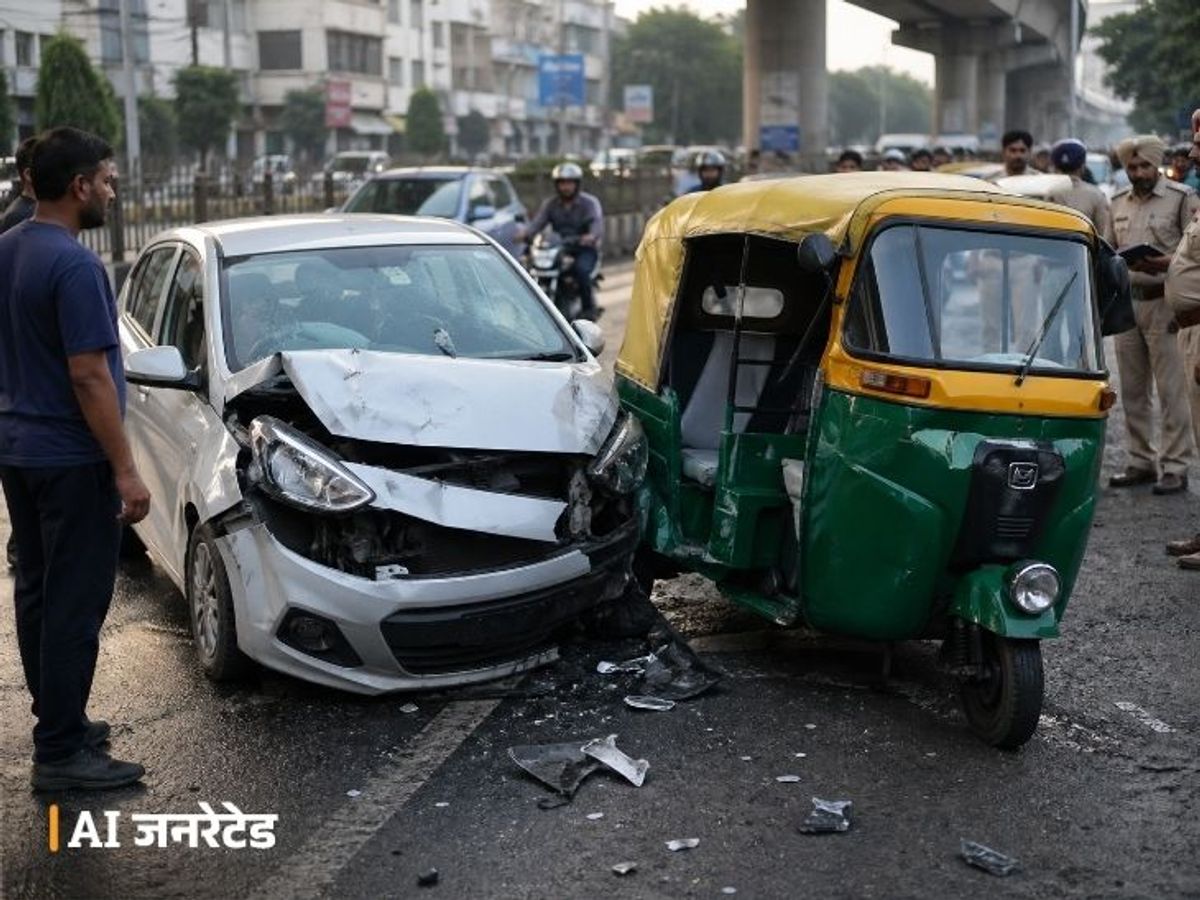 लाल खदान ओवर ब्रिज पर हुआ हादसा, झपकी लगने से डॉक्टर की कार अनियंत्रित, ऑटो से टक्कर में महिला की मौत; चार घायल